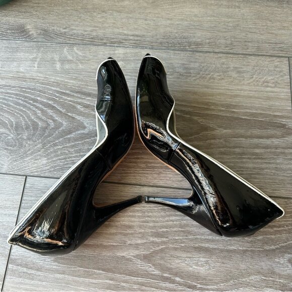Hugo Boss Peep Toe Patent  Leather Black and White Trim Pumps - Picture 12 of 15